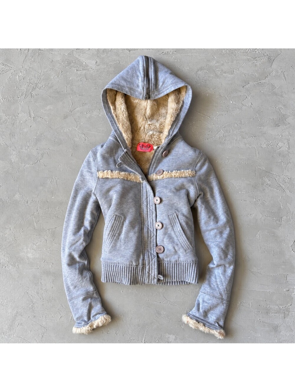 Vintage 2000s Juicy Couture Plush Faux Fur Lined Grey Women's Hoodie S